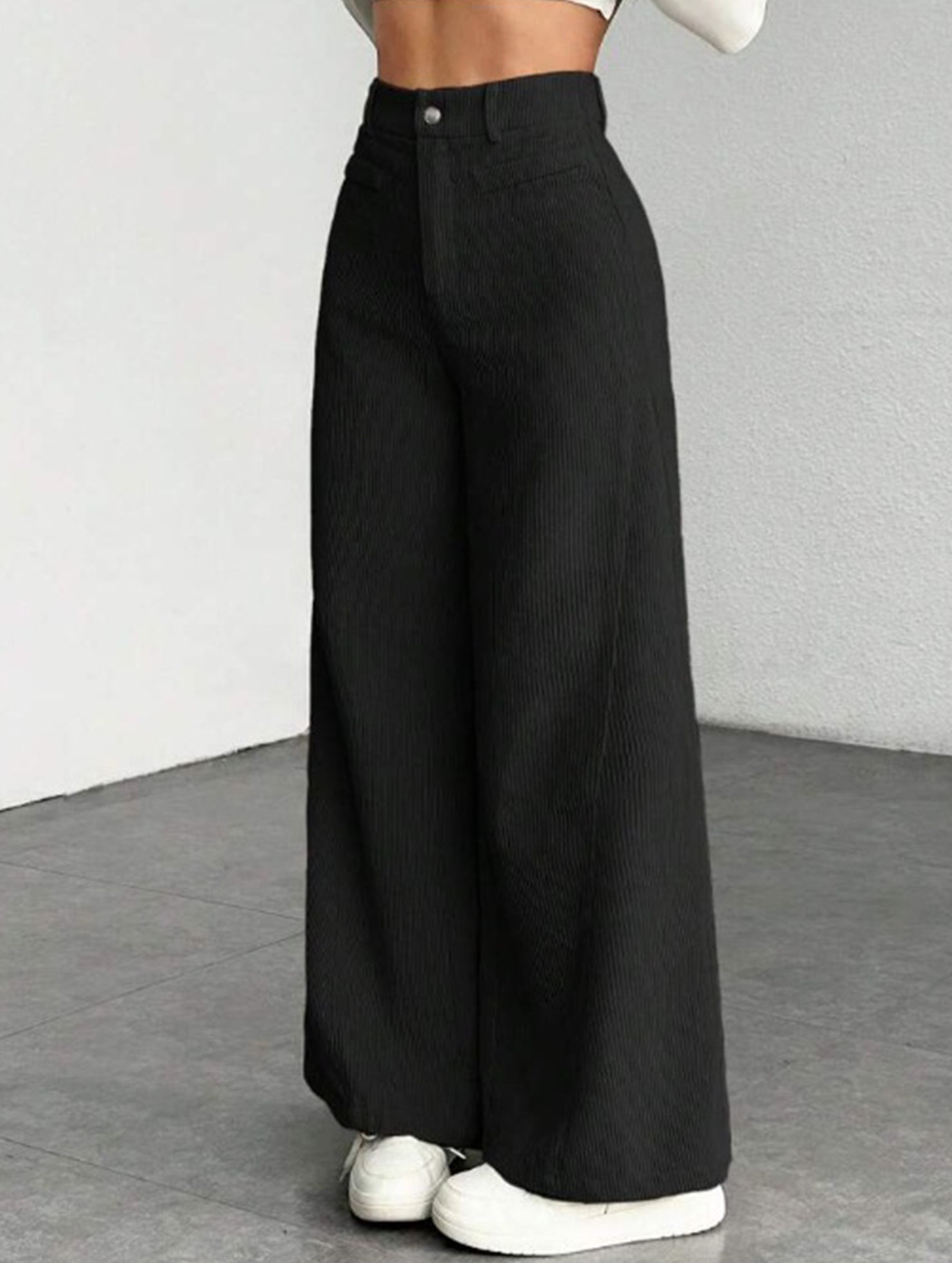 Lazy-style vertical striped wide-leg pants