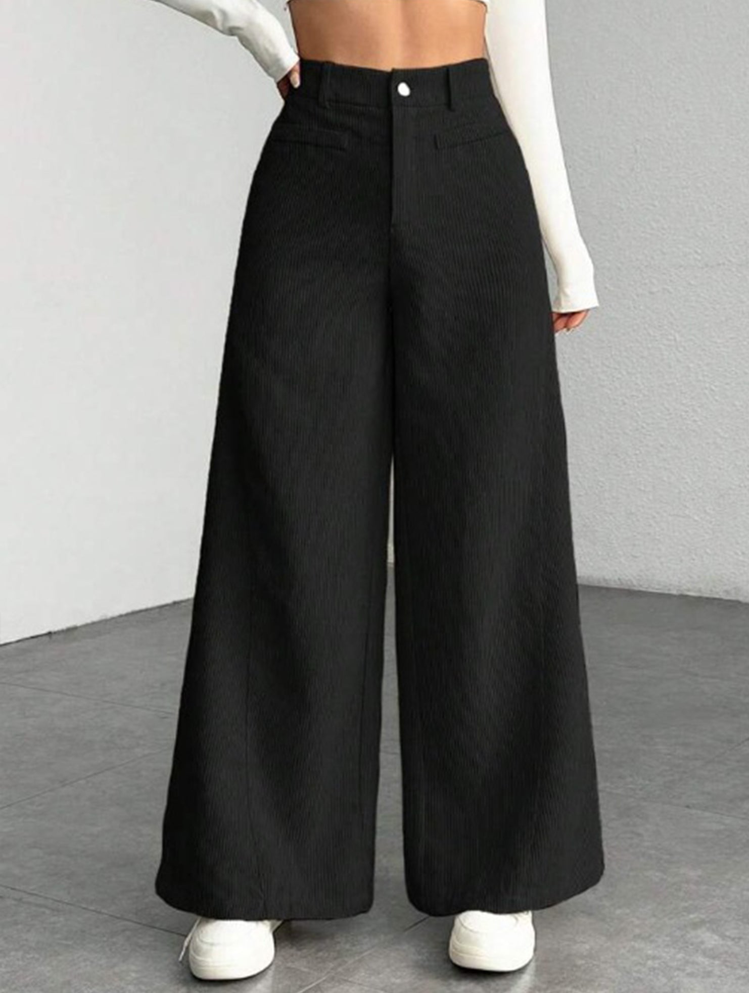 Lazy-style vertical striped wide-leg pants