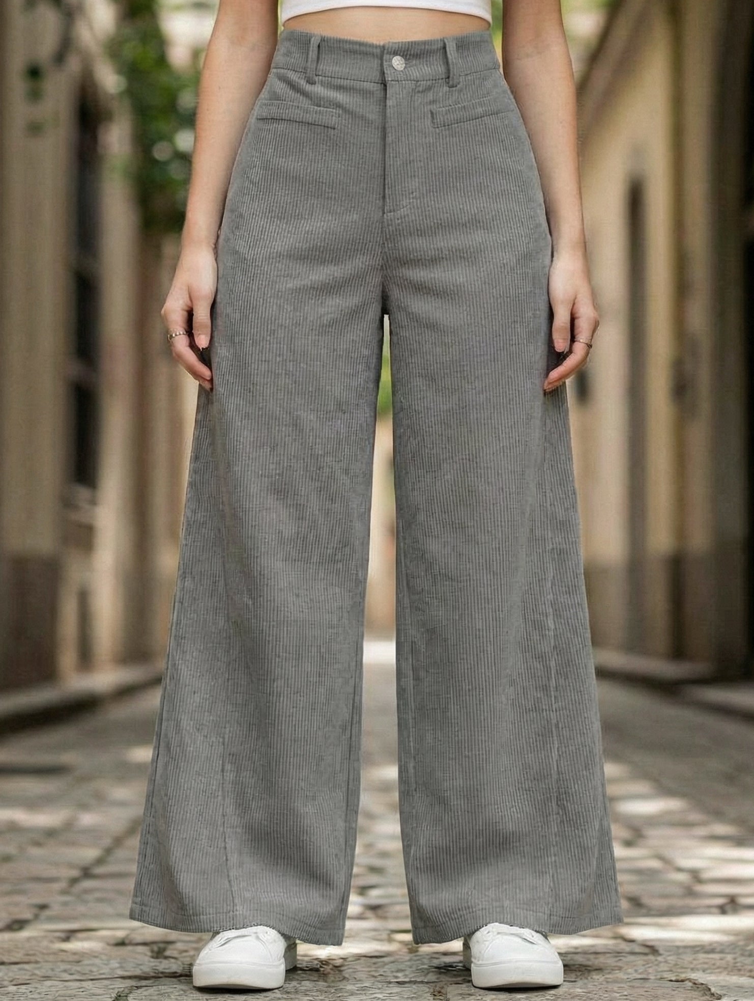 Lazy-style vertical striped wide-leg pants