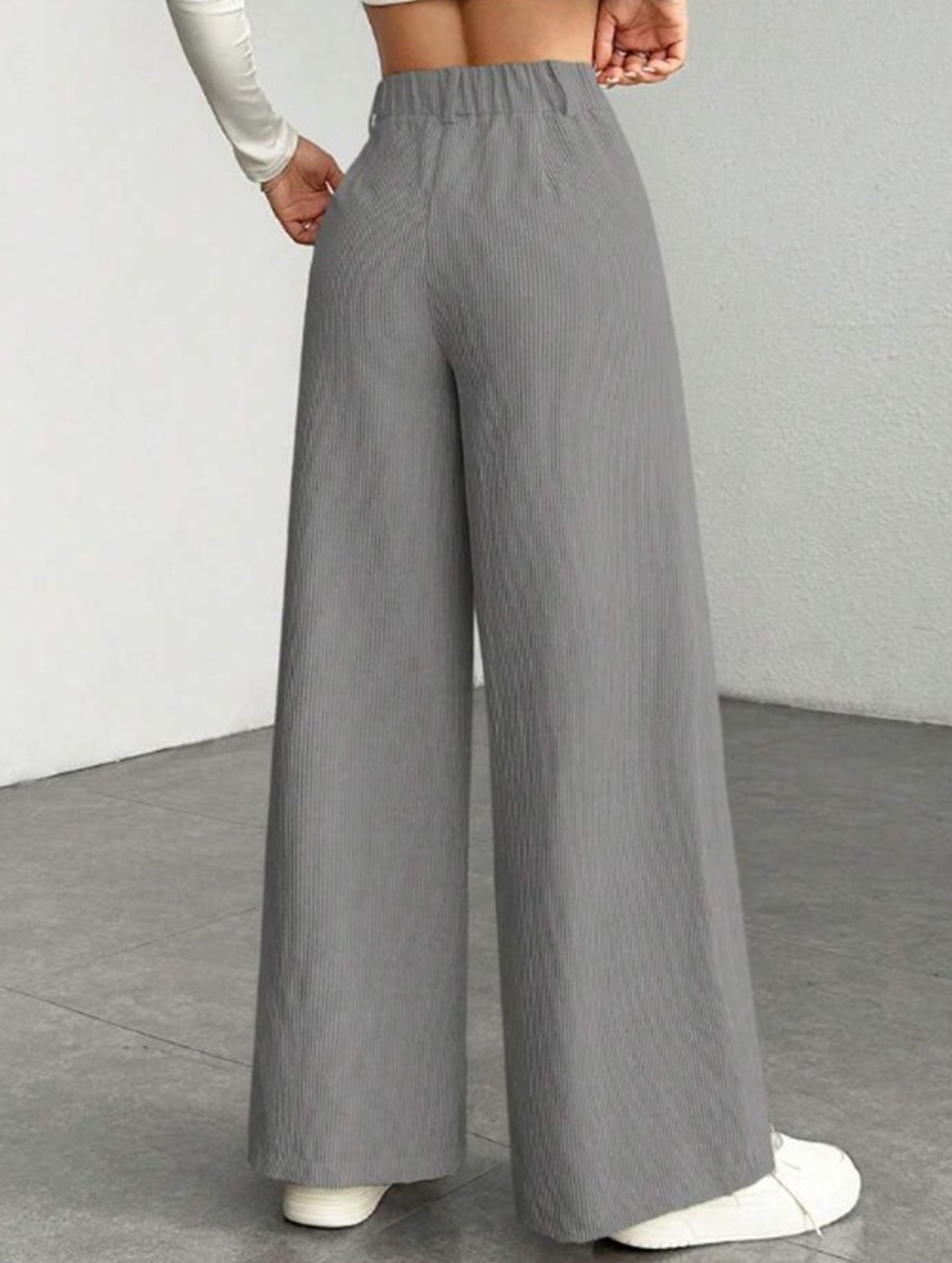 Lazy-style vertical striped wide-leg pants