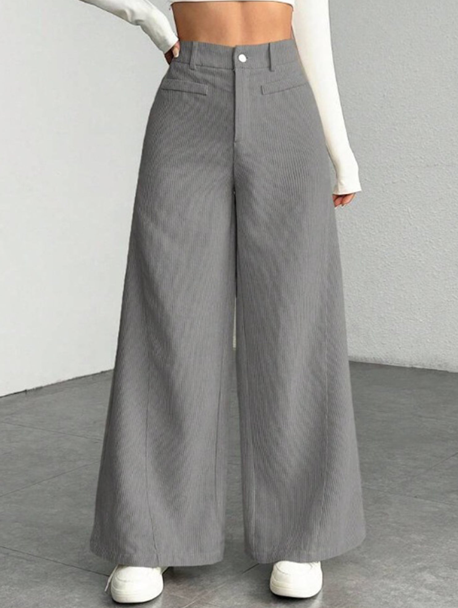 Lazy-style vertical striped wide-leg pants