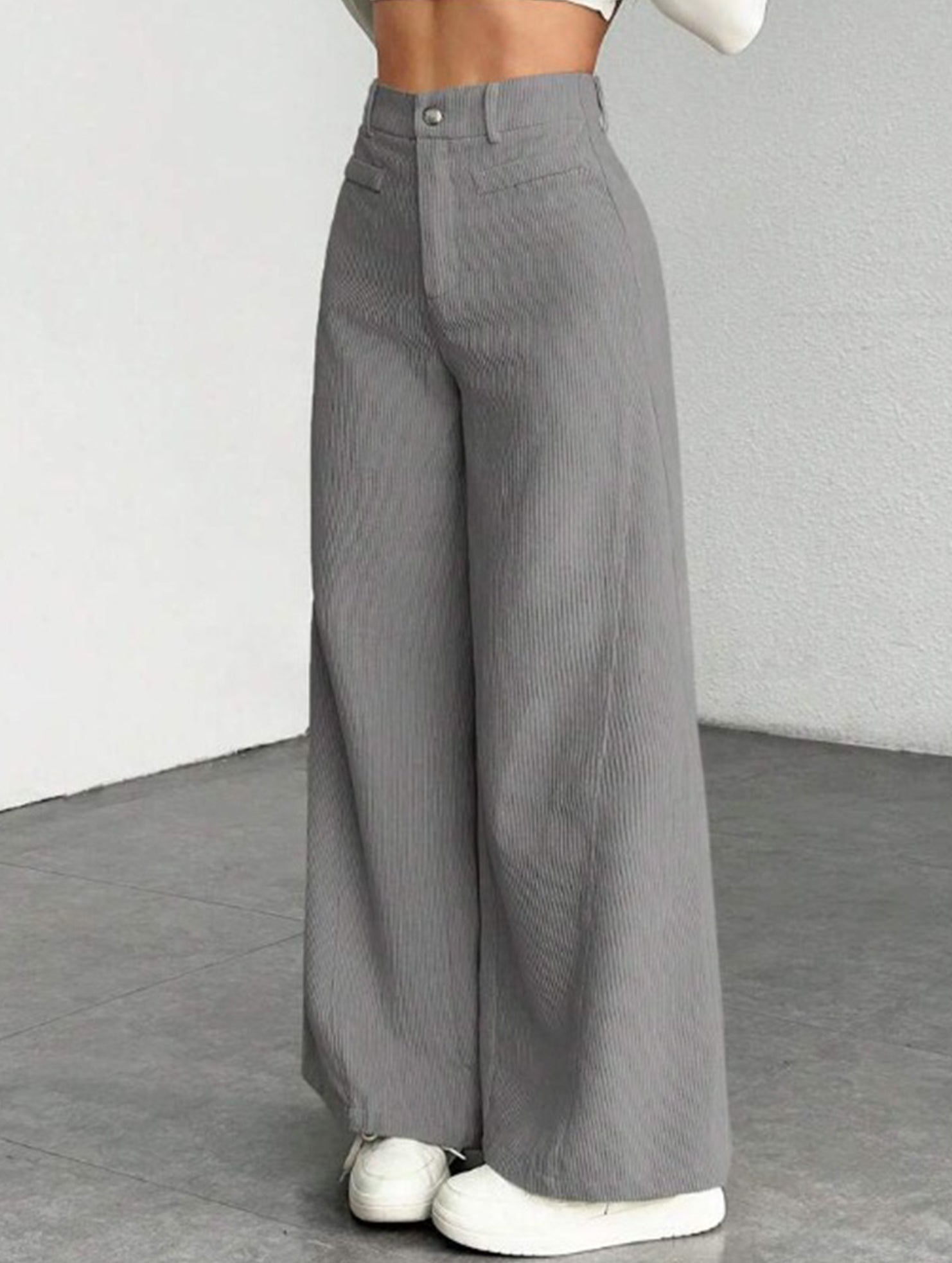 Lazy-style vertical striped wide-leg pants