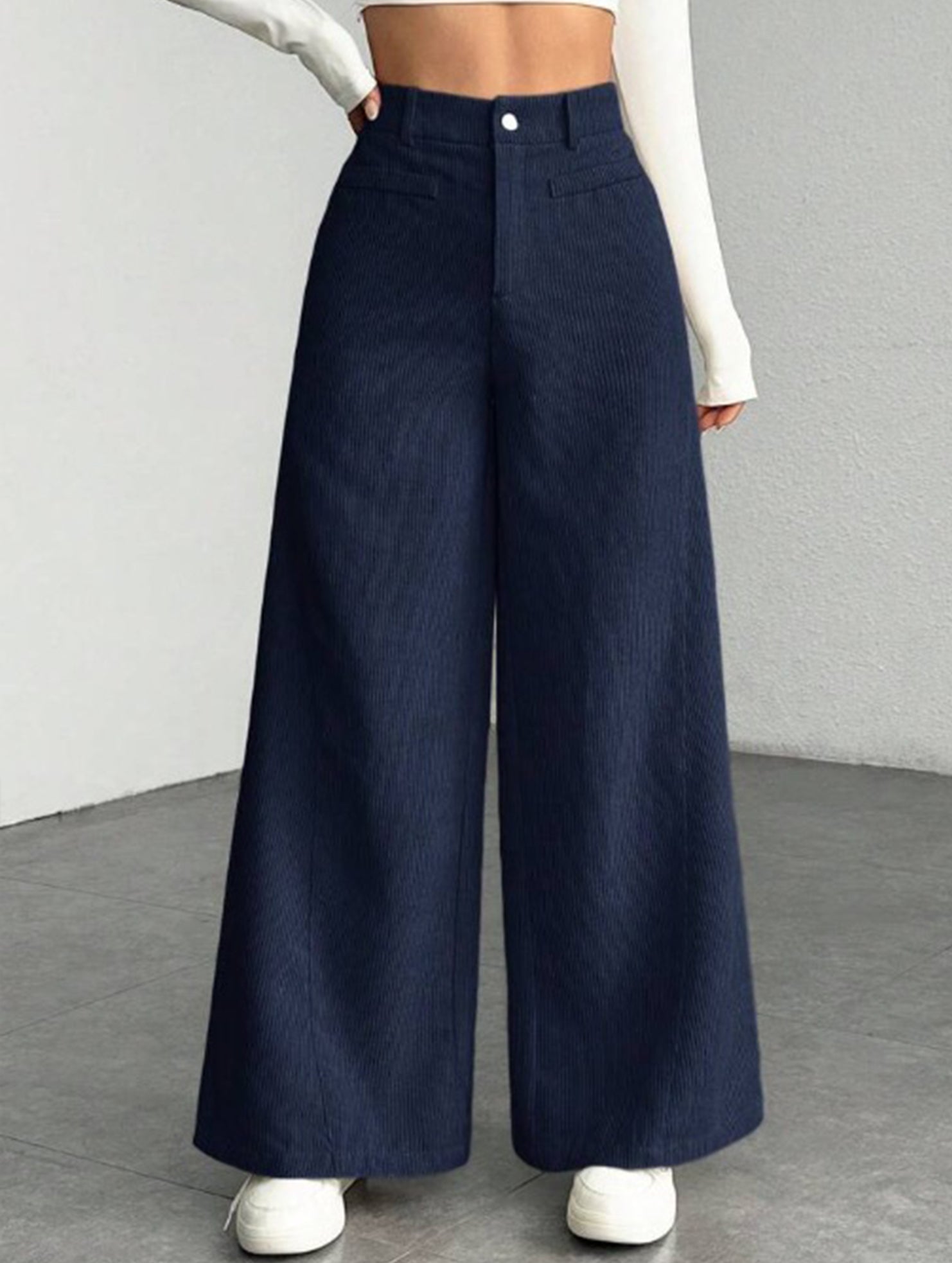 Lazy-style vertical striped wide-leg pants
