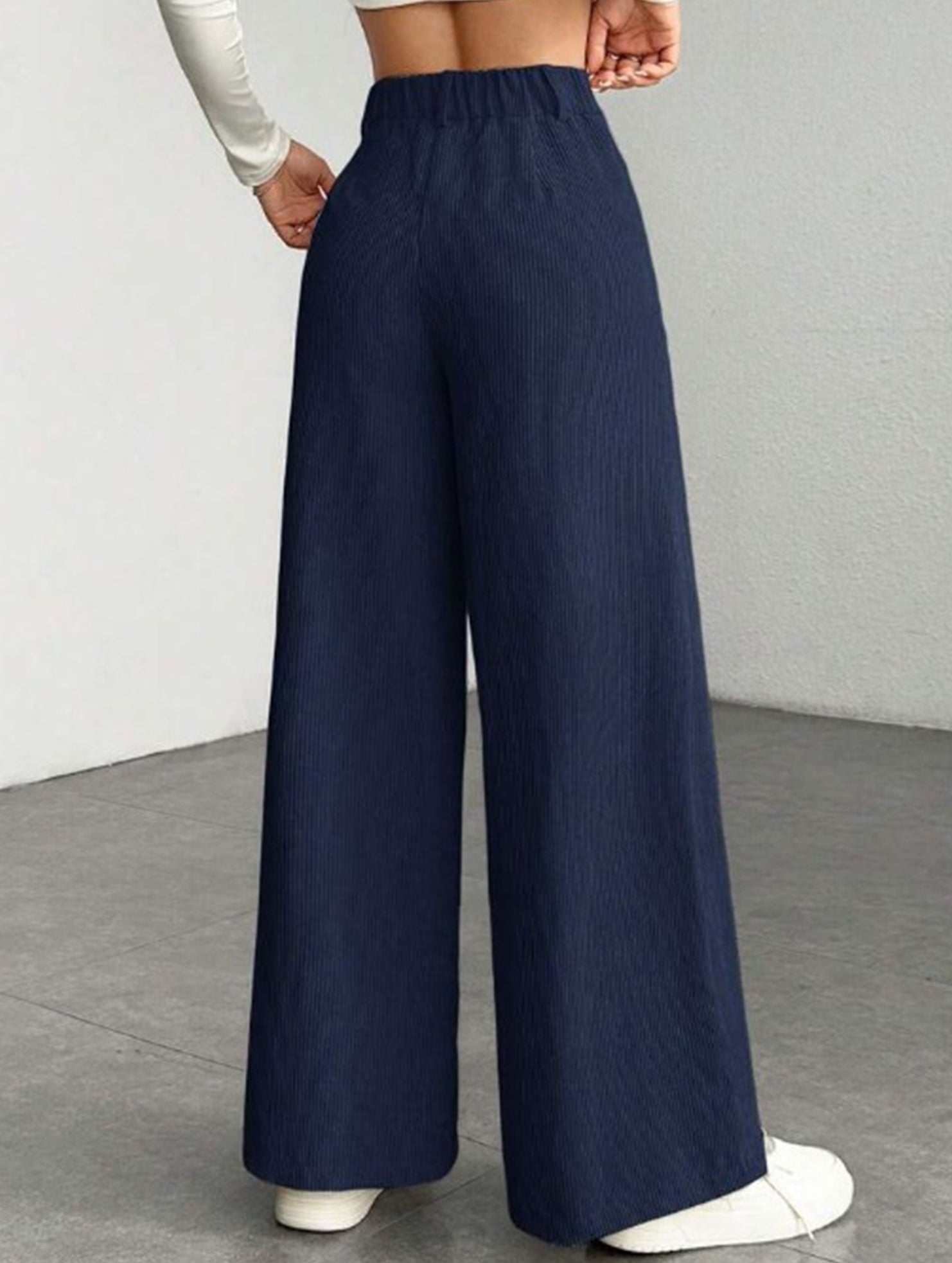 Lazy-style vertical striped wide-leg pants