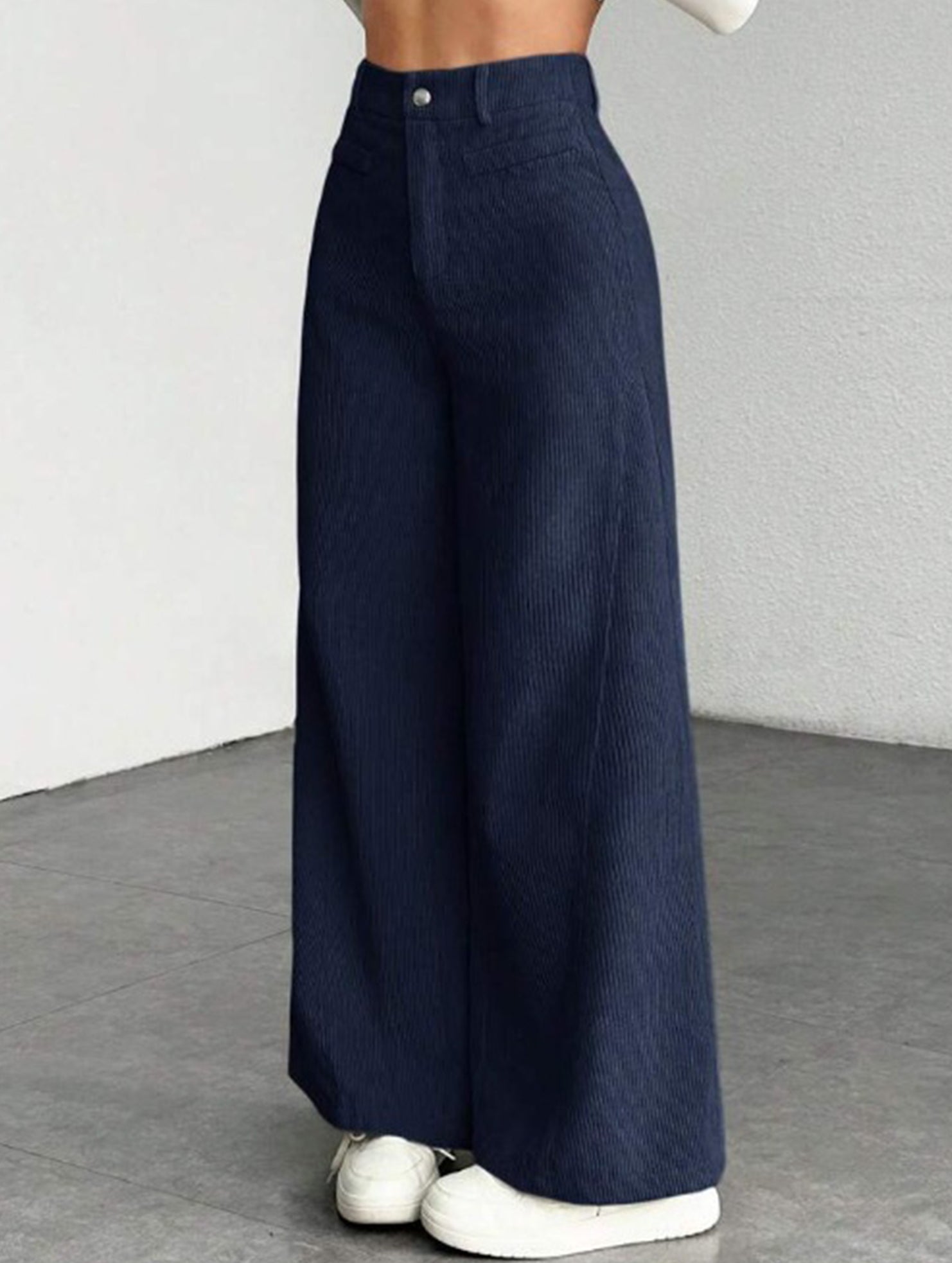 Lazy-style vertical striped wide-leg pants