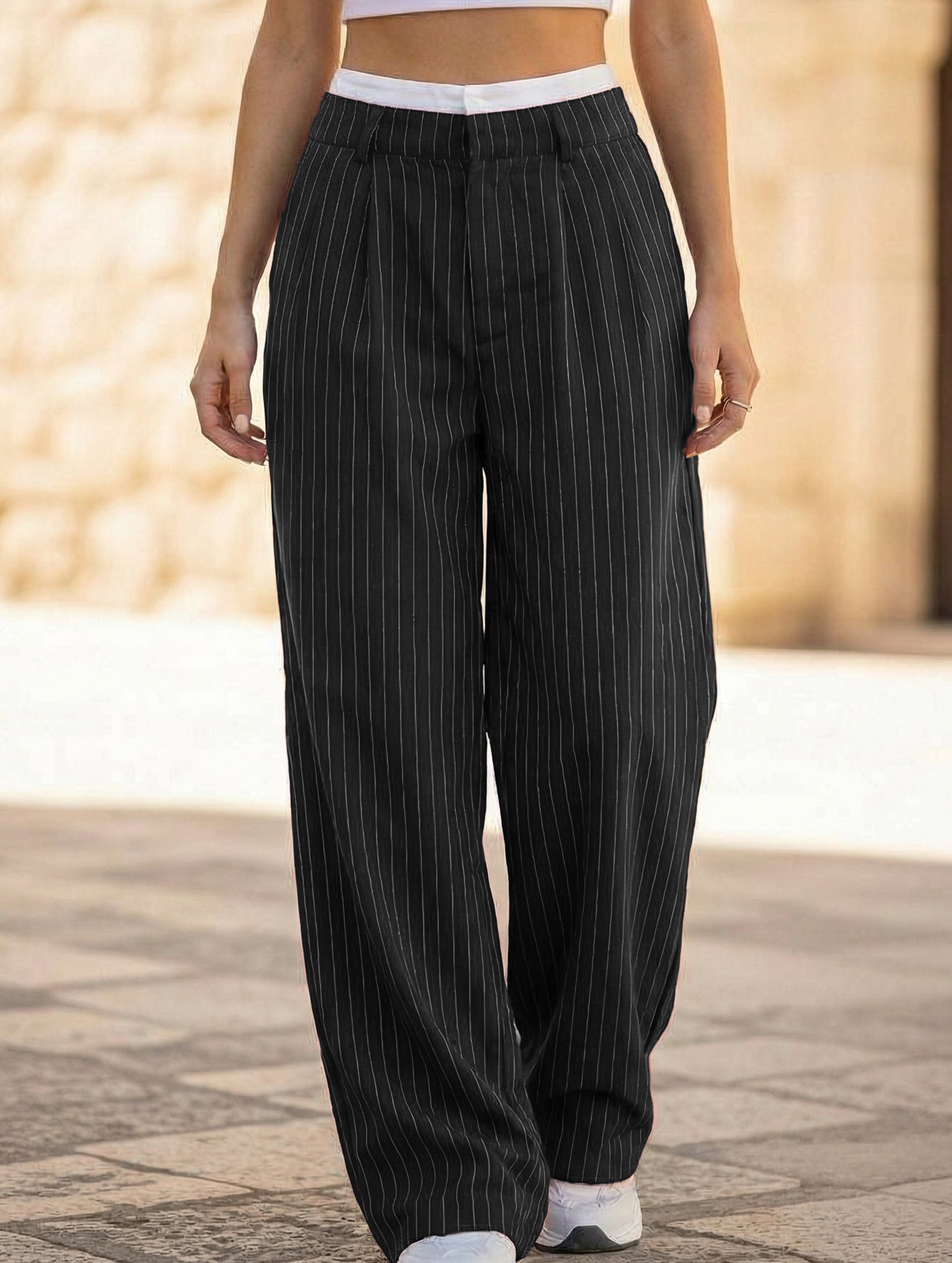 Sophisticated striped wide-leg trousers