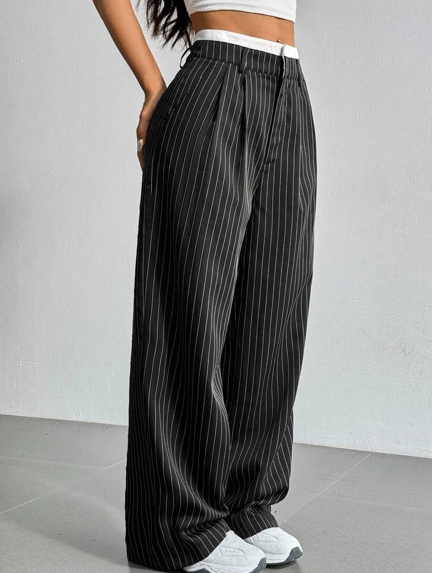 Sophisticated striped wide-leg trousers