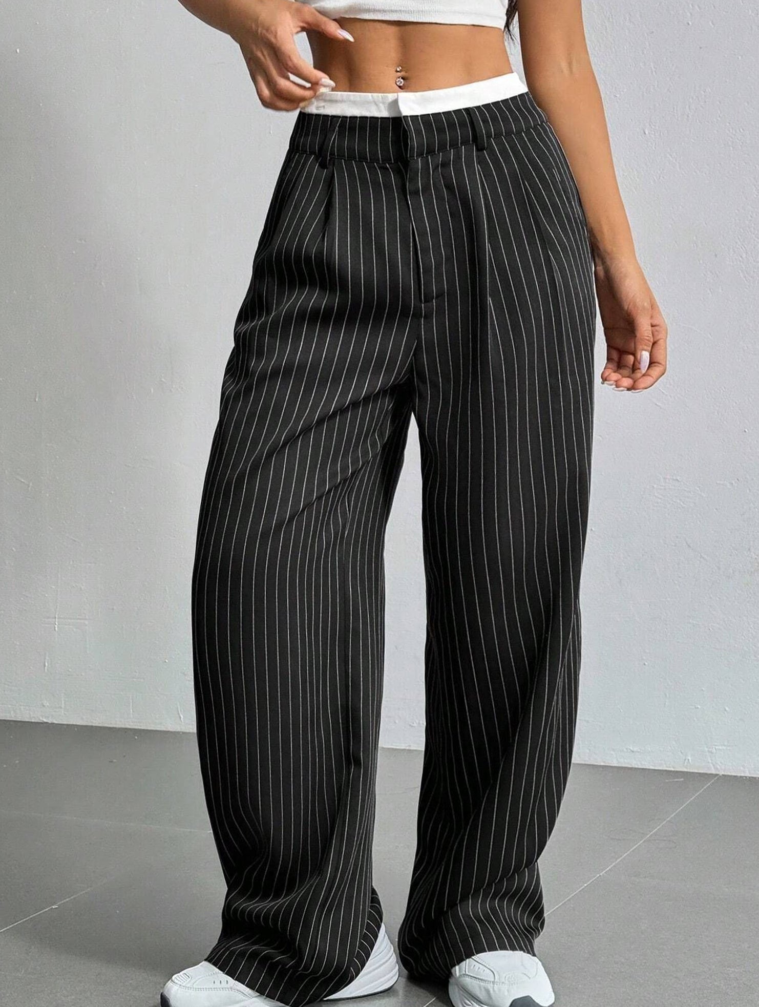 Sophisticated striped wide-leg trousers