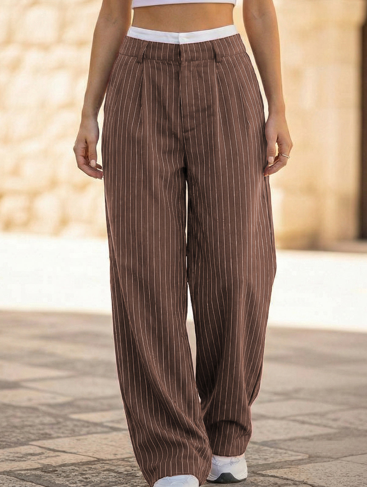 Sophisticated striped wide-leg trousers