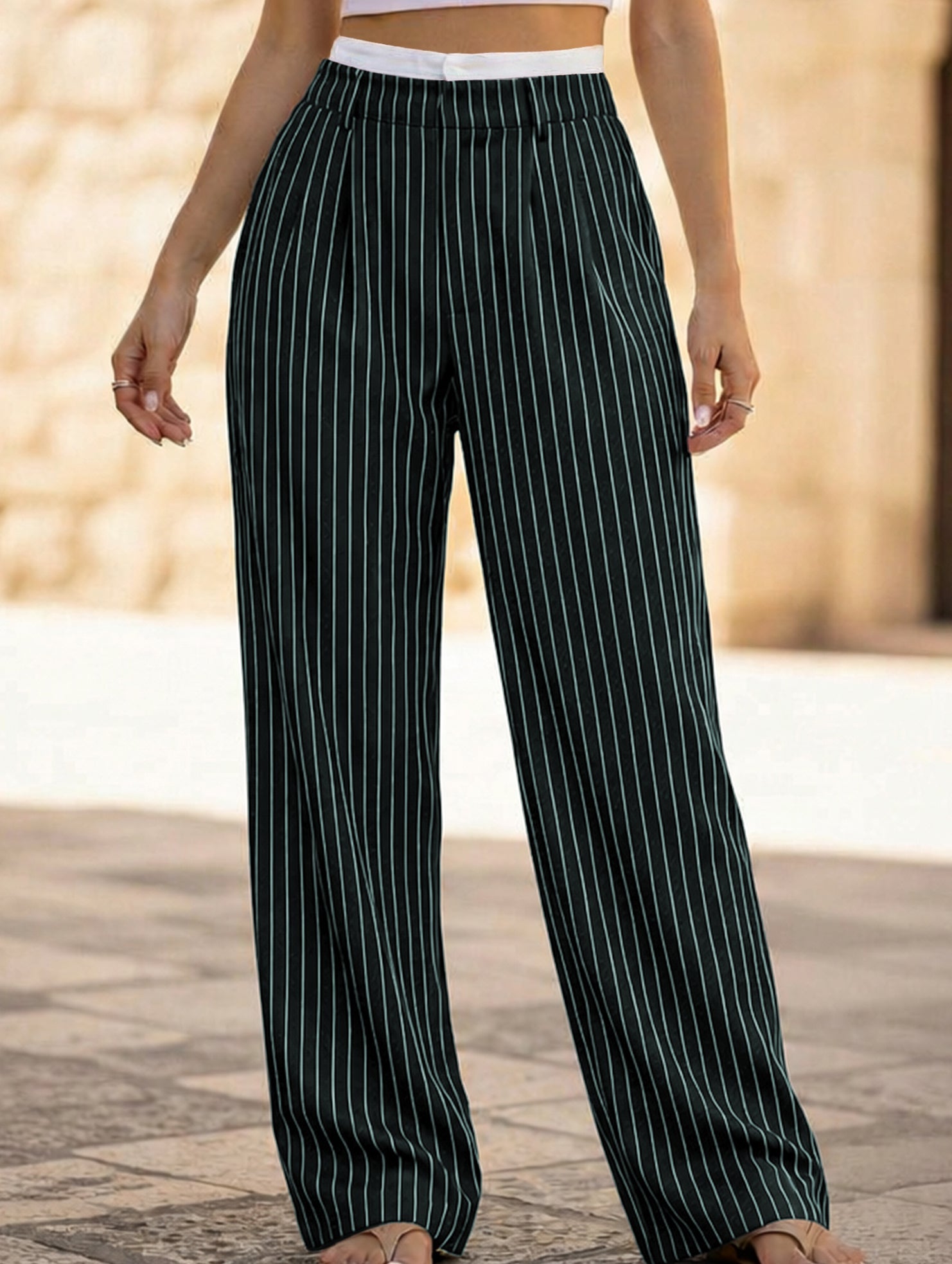 Sophisticated striped wide-leg trousers
