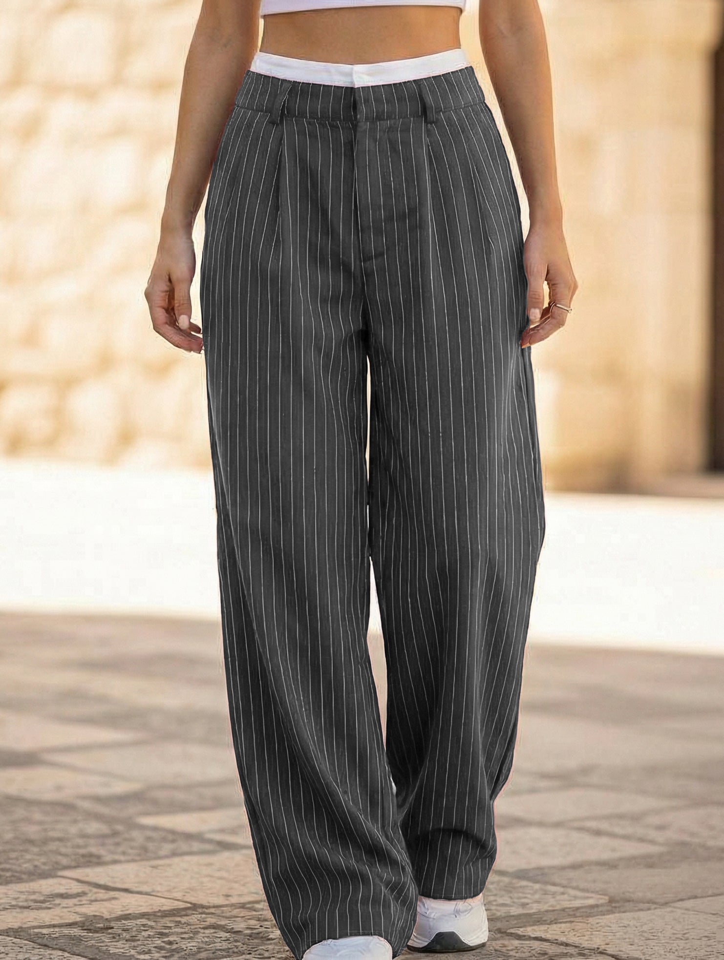 Sophisticated striped wide-leg trousers