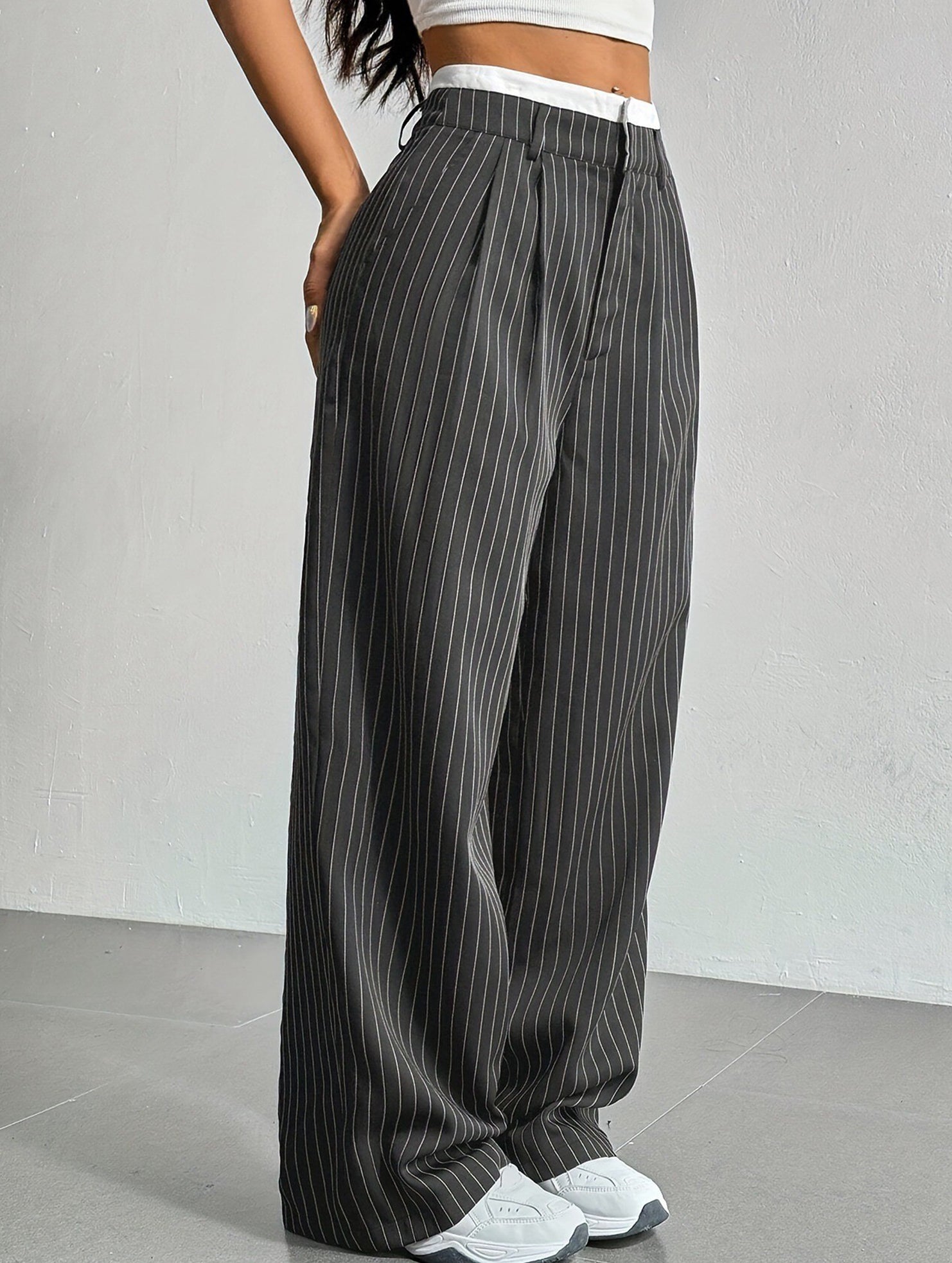 Sophisticated striped wide-leg trousers