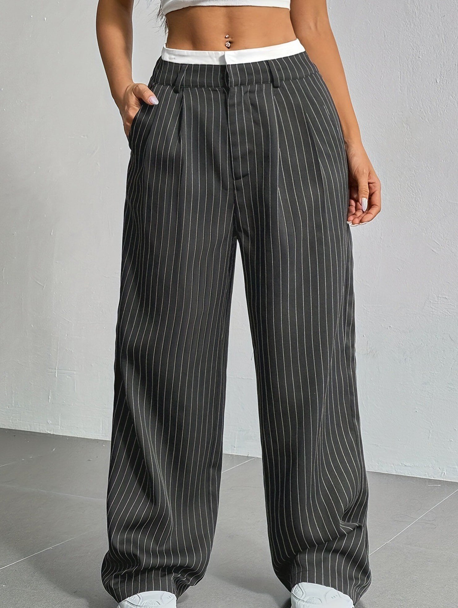Sophisticated striped wide-leg trousers