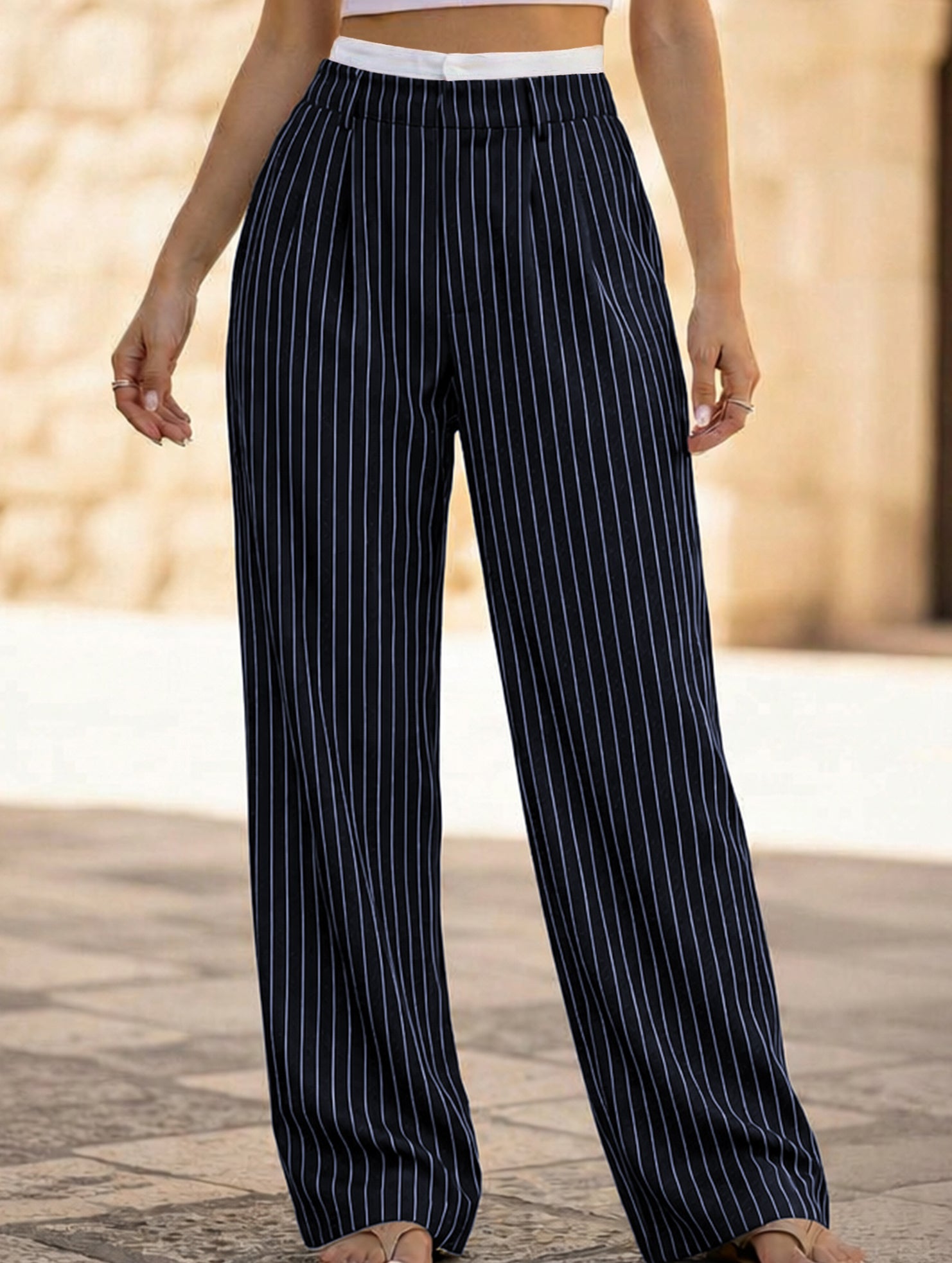 Sophisticated striped wide-leg trousers