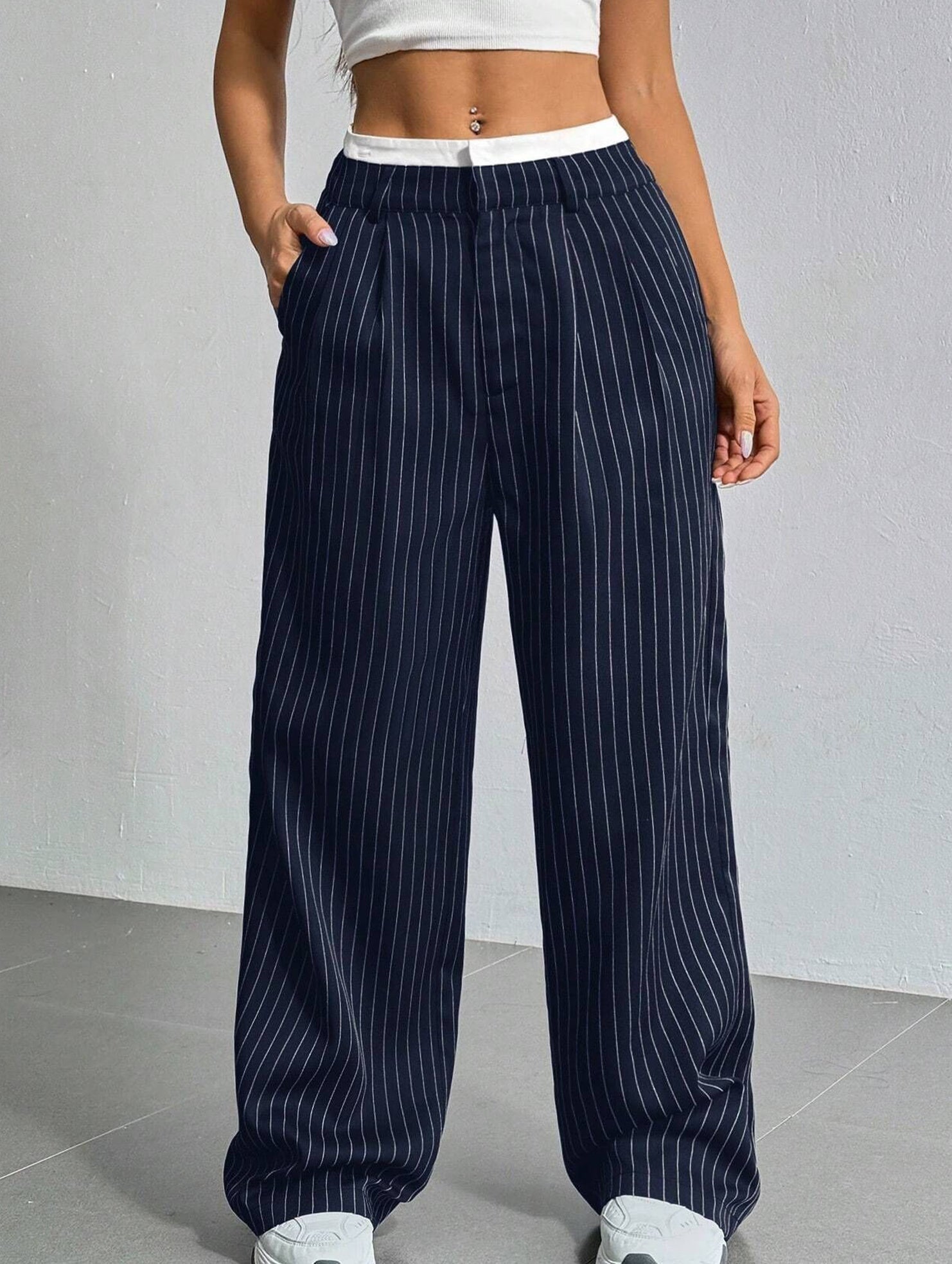 Sophisticated striped wide-leg trousers