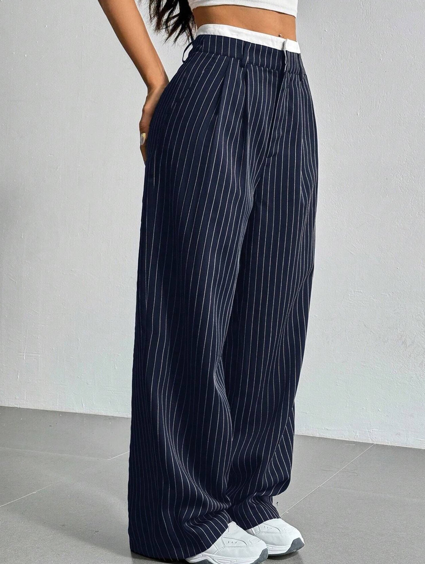 Sophisticated striped wide-leg trousers