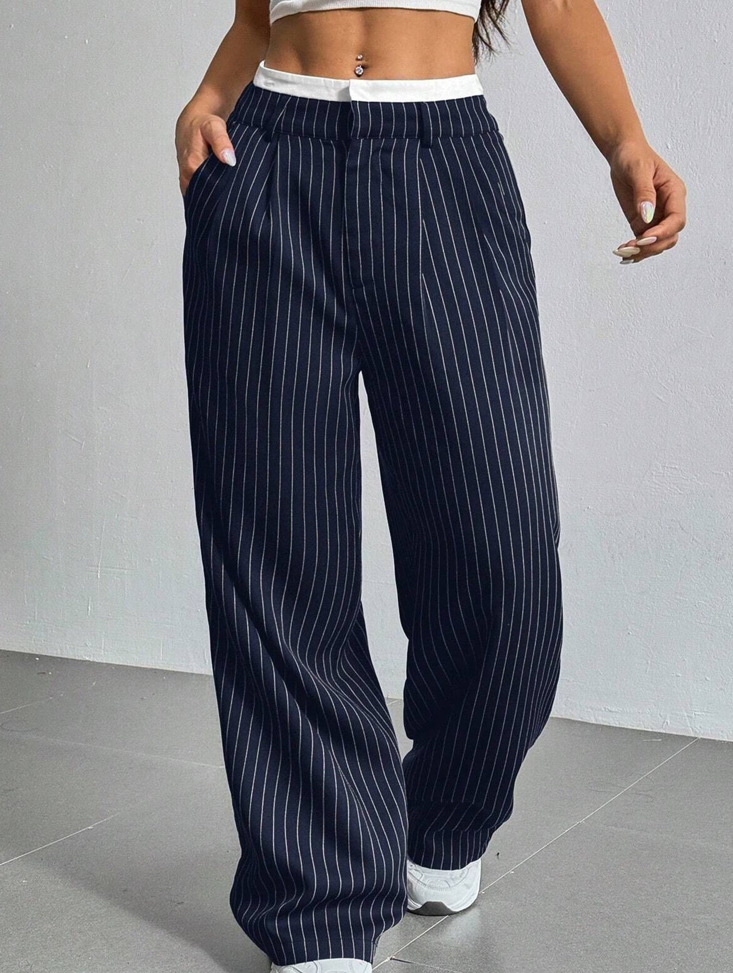 Sophisticated striped wide-leg trousers