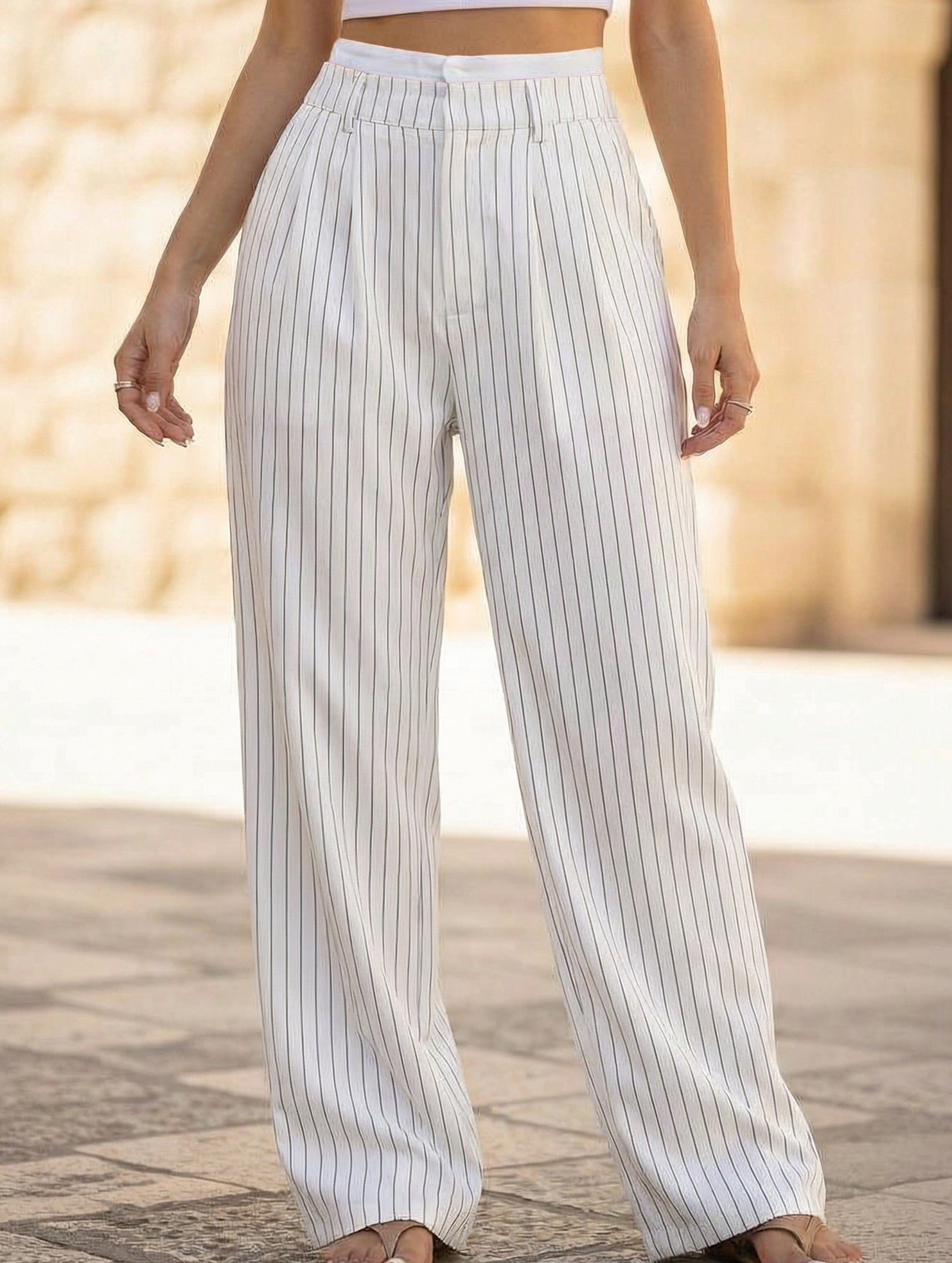 Sophisticated striped wide-leg trousers