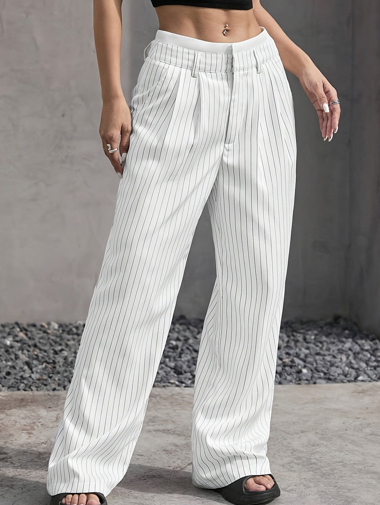 Sophisticated striped wide-leg trousers