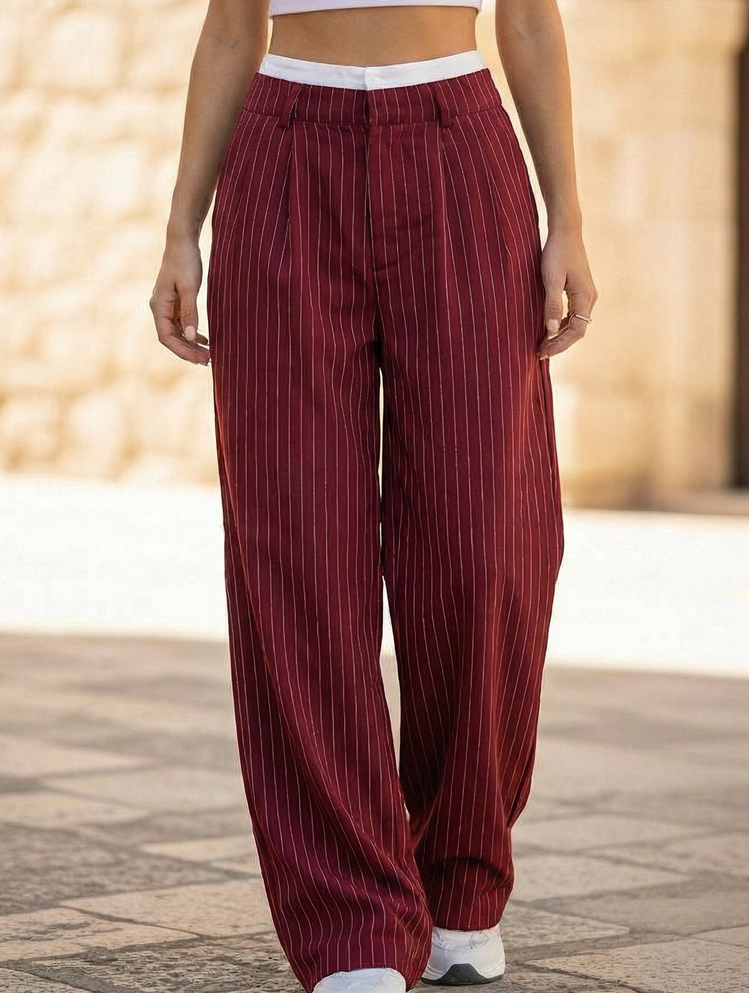 Sophisticated striped wide-leg trousers