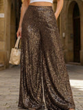 Fashionable high-waisted sequined wide-leg pants