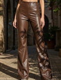Versatile high-waisted leather flared pants