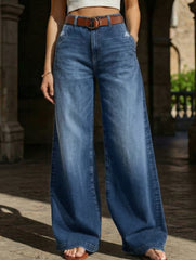 Wide-leg embroidered stretch straight leg casual jeans for women