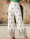 Fashionable printed bohemian resort style high-waisted wide-leg pants