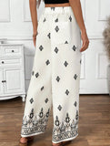 Fashionable printed bohemian resort style high-waisted wide-leg pants