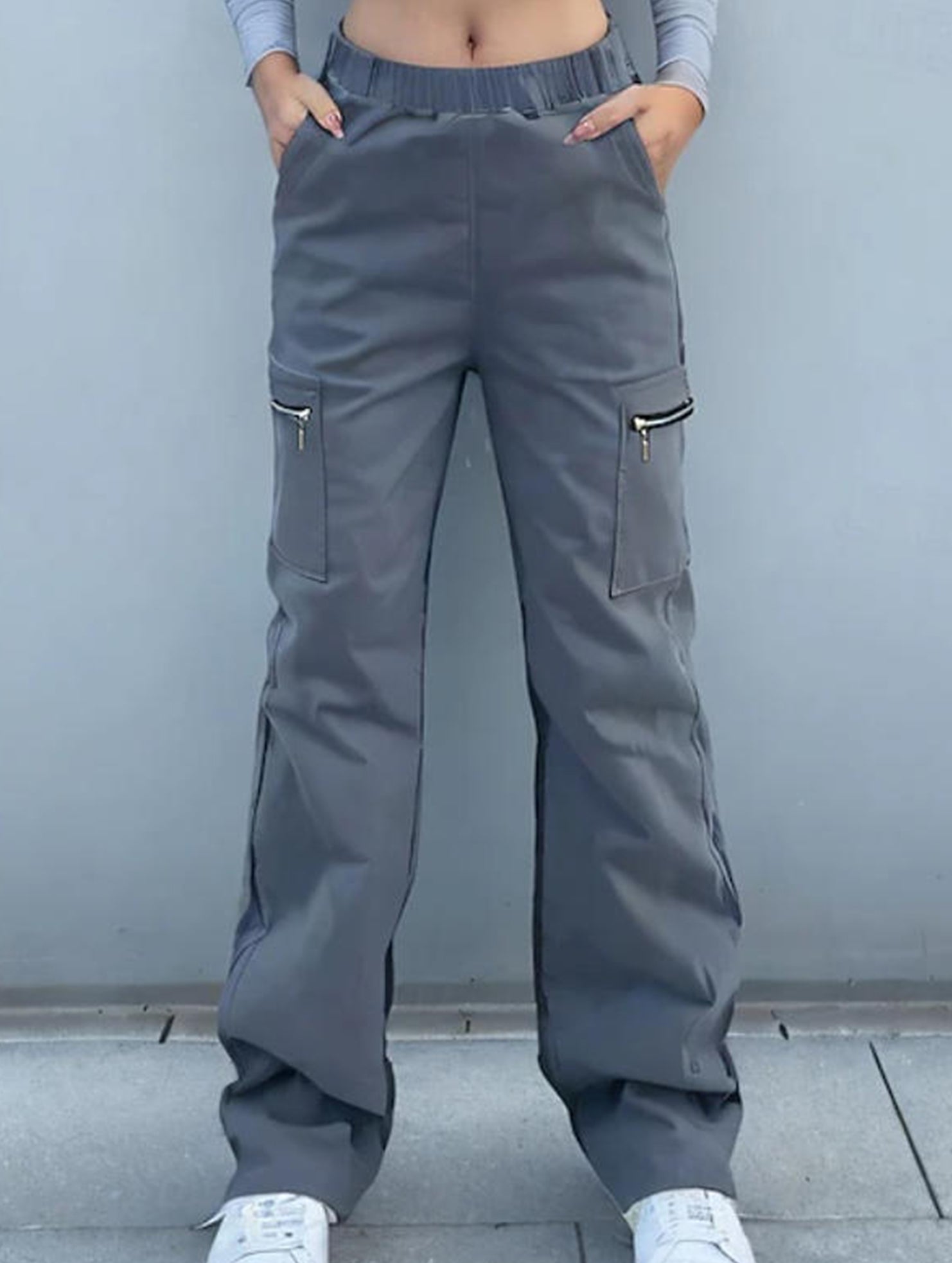 High-waisted, zippered, loose-fitting, straight-leg, floor-length trousers