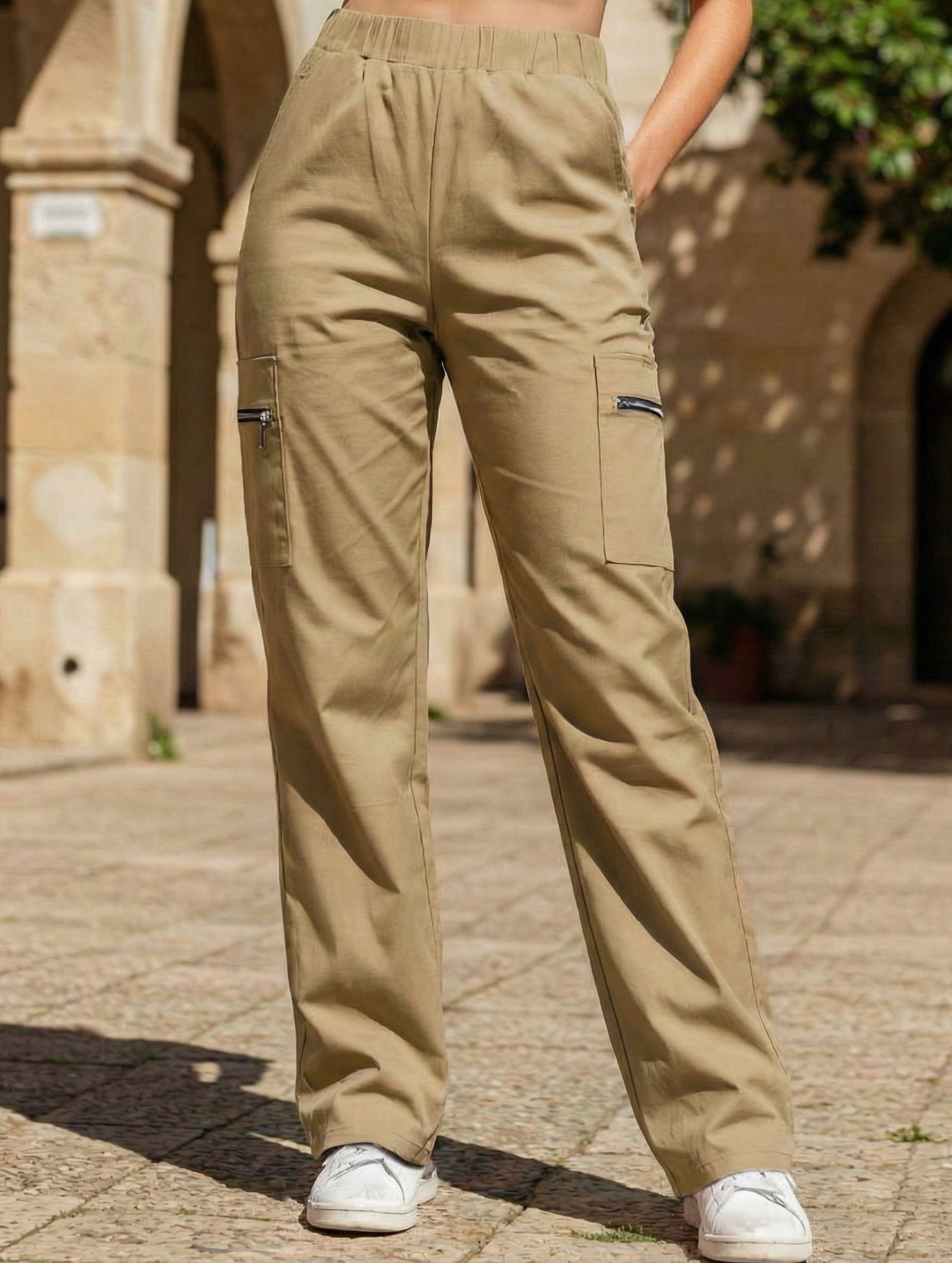 High-waisted, zippered, loose-fitting, straight-leg, floor-length trousers