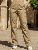 High-waisted, zippered, loose-fitting, straight-leg, floor-length trousers