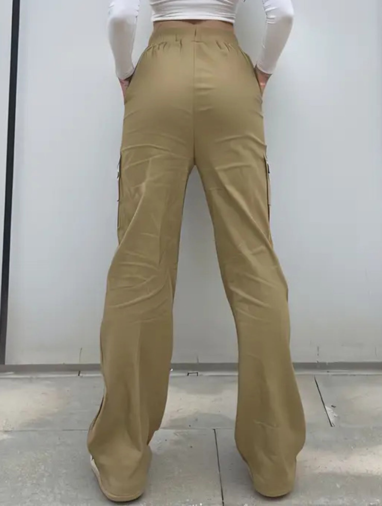 High-waisted, zippered, loose-fitting, straight-leg, floor-length trousers