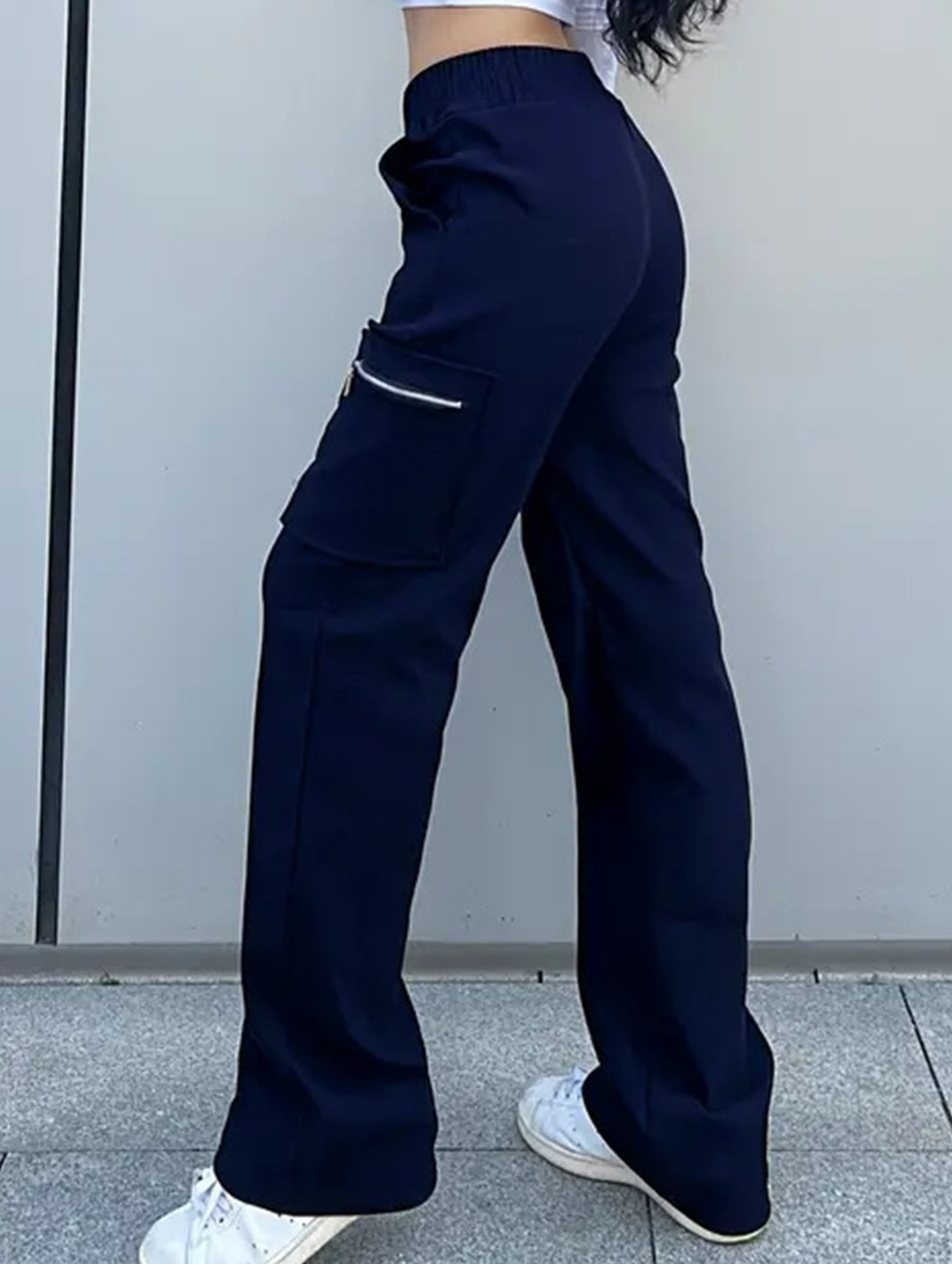 High-waisted, zippered, loose-fitting, straight-leg, floor-length trousers