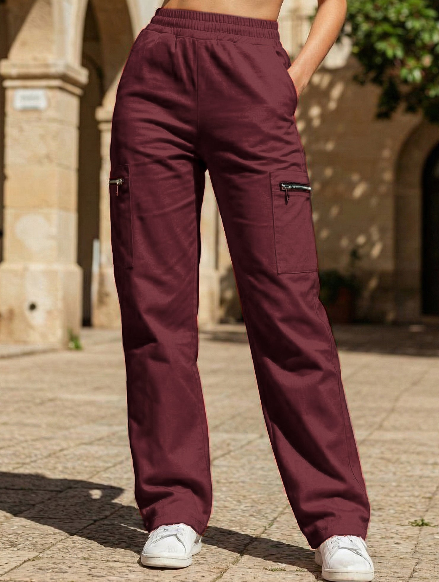 High-waisted, zippered, loose-fitting, straight-leg, floor-length trousers