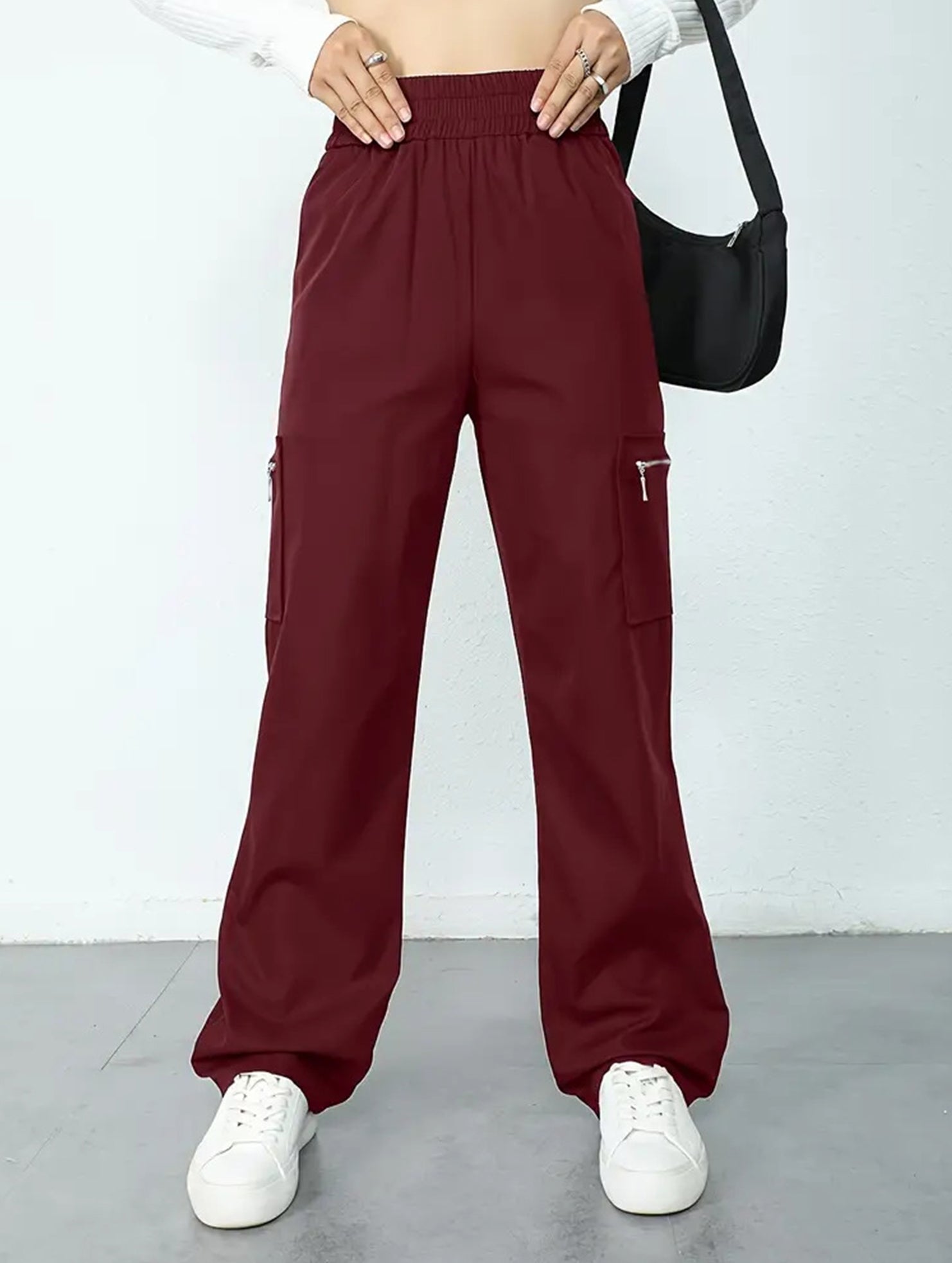 High-waisted, zippered, loose-fitting, straight-leg, floor-length trousers