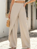 Women's high-waisted straight-leg suit pants with irregular patchwork design
