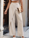 Women's high-waisted straight-leg suit pants with irregular patchwork design