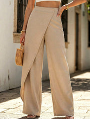 Women's high-waisted straight-leg suit pants with irregular patchwork design