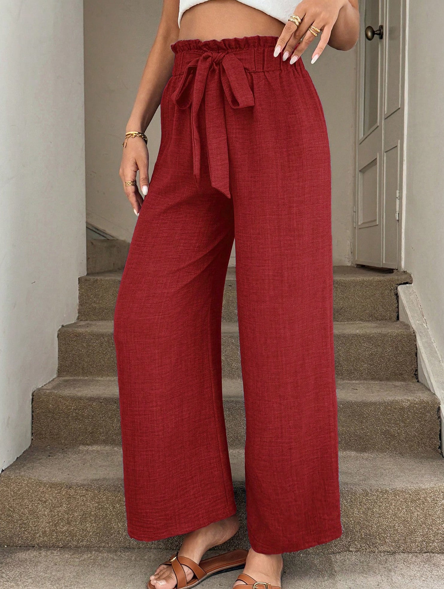 High-waisted, loose-fitting casual pants for women