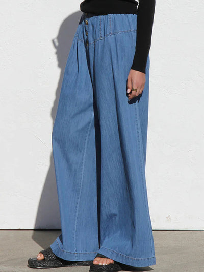 Elastic Waist Wide Leg Vintage Denim Pants_CWBLP01460