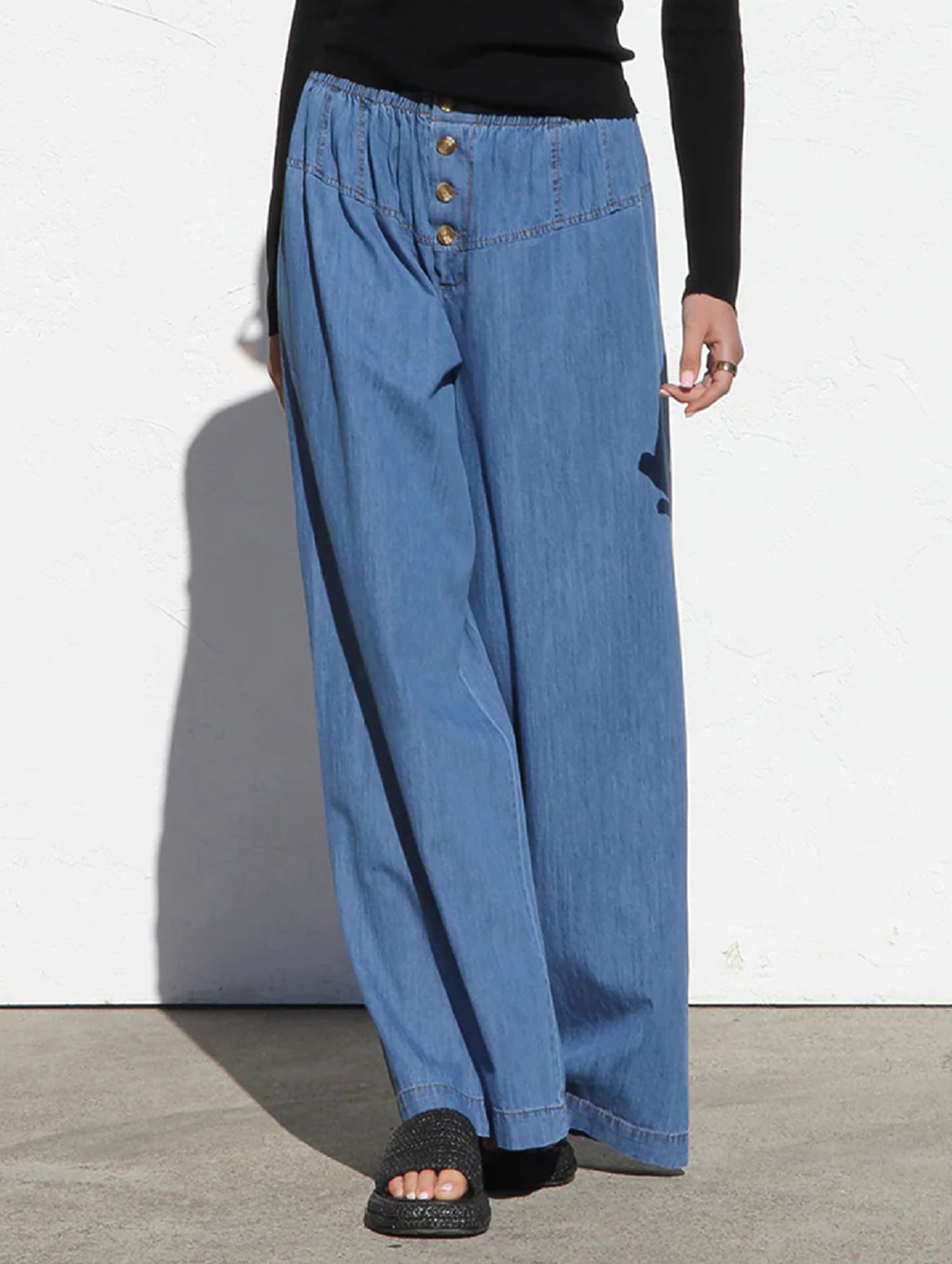 Elastic Waist Wide Leg Vintage Denim Pants_CWBLP01460