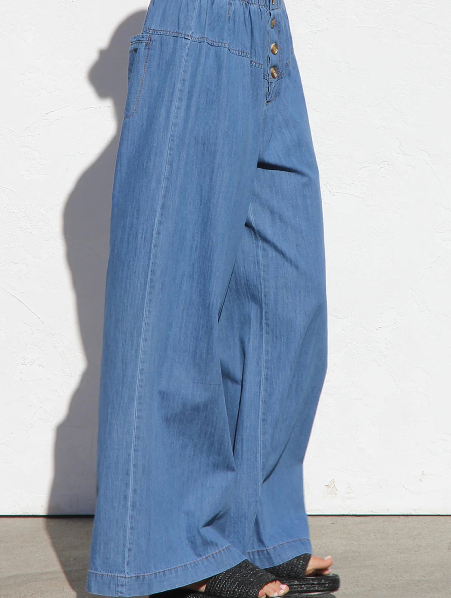 Elastic Waist Wide Leg Vintage Denim Pants_CWBLP01460