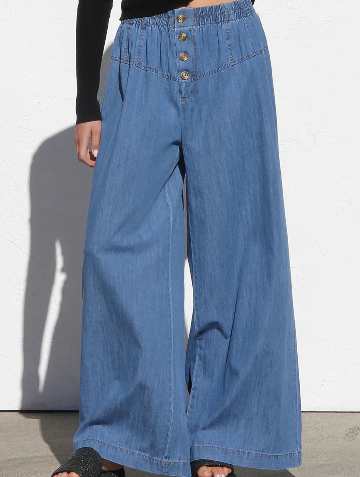 Elastic Waist Wide Leg Vintage Denim Pants_CWBLP01460