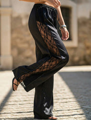 Solid Satin Lace Loose Wide Leg Pants