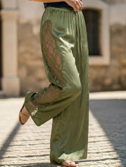 Solid Satin Lace Loose Wide Leg Pants