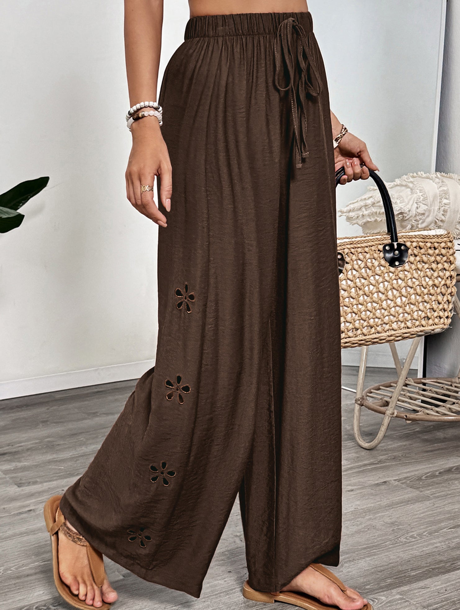 Casual and simple embroidered wide-leg pants for women