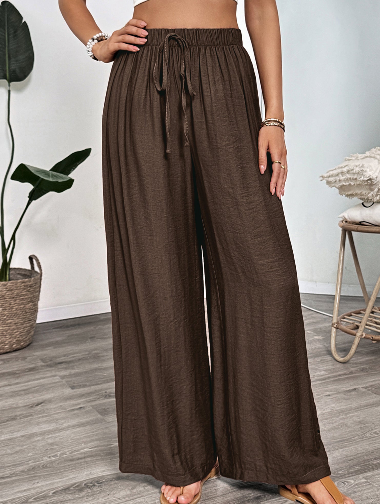 Casual and simple embroidered wide-leg pants for women