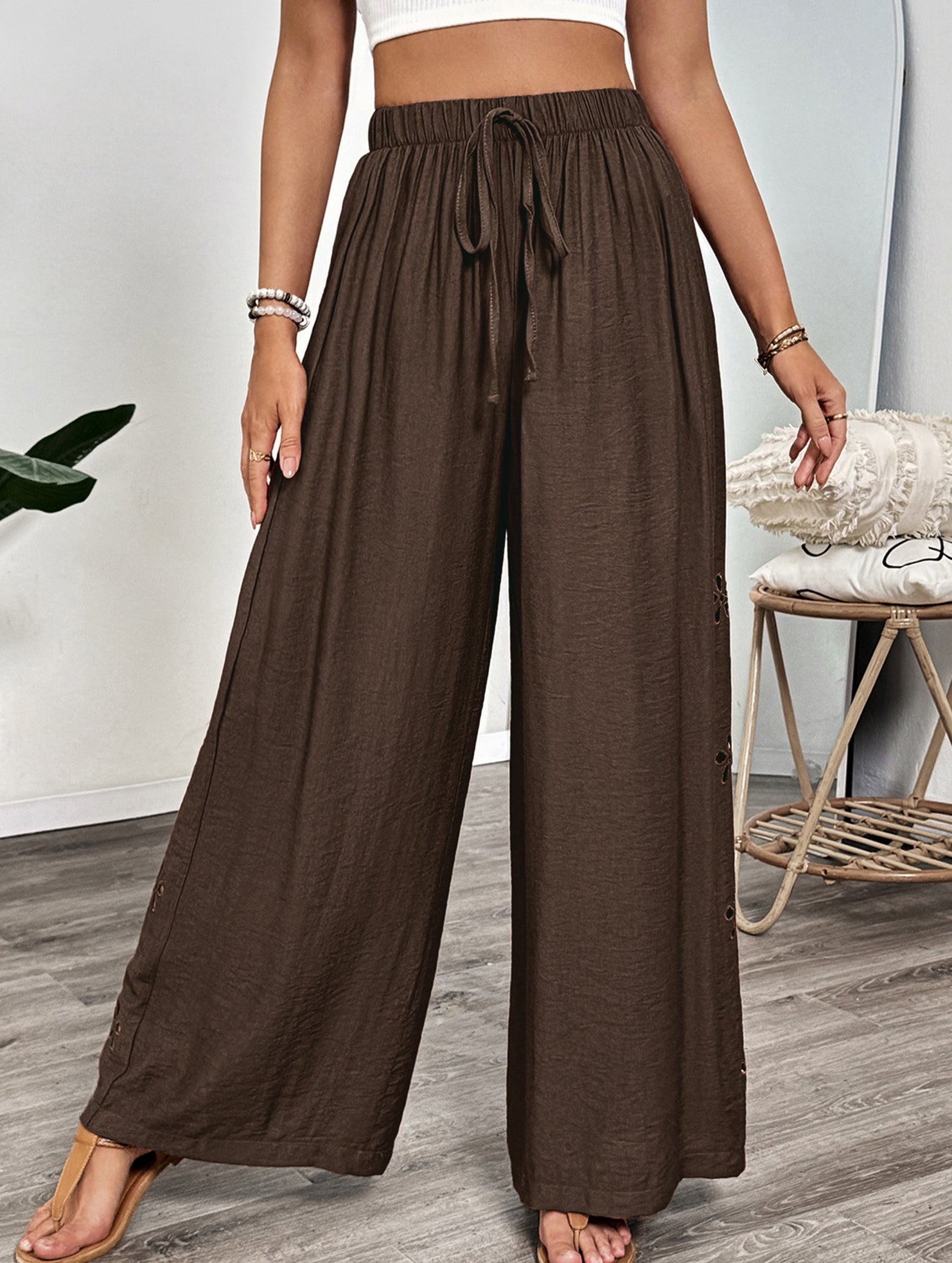 Casual and simple embroidered wide-leg pants for women