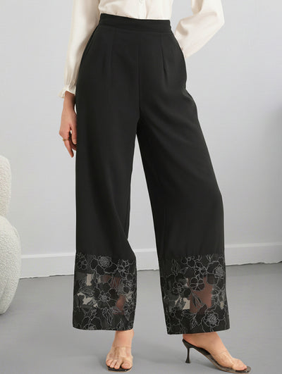 Sheer Lace Patchwork Straight Leg Pants_CWBLP01477